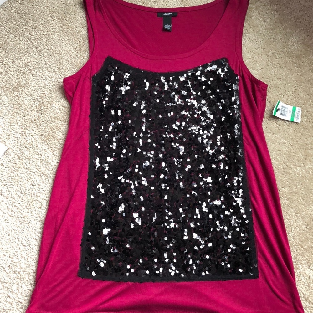 Alfani red Berry black sequin tank top size large shirt sleeveless tank